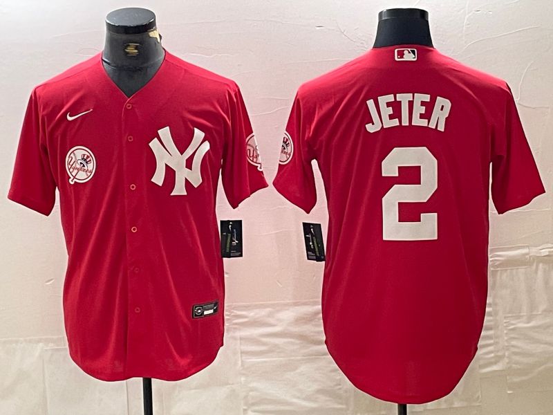 Men New York Yankees #2 Jeter Red joint name Nike 2024 MLB Jersey style 3->new york yankees->MLB Jersey